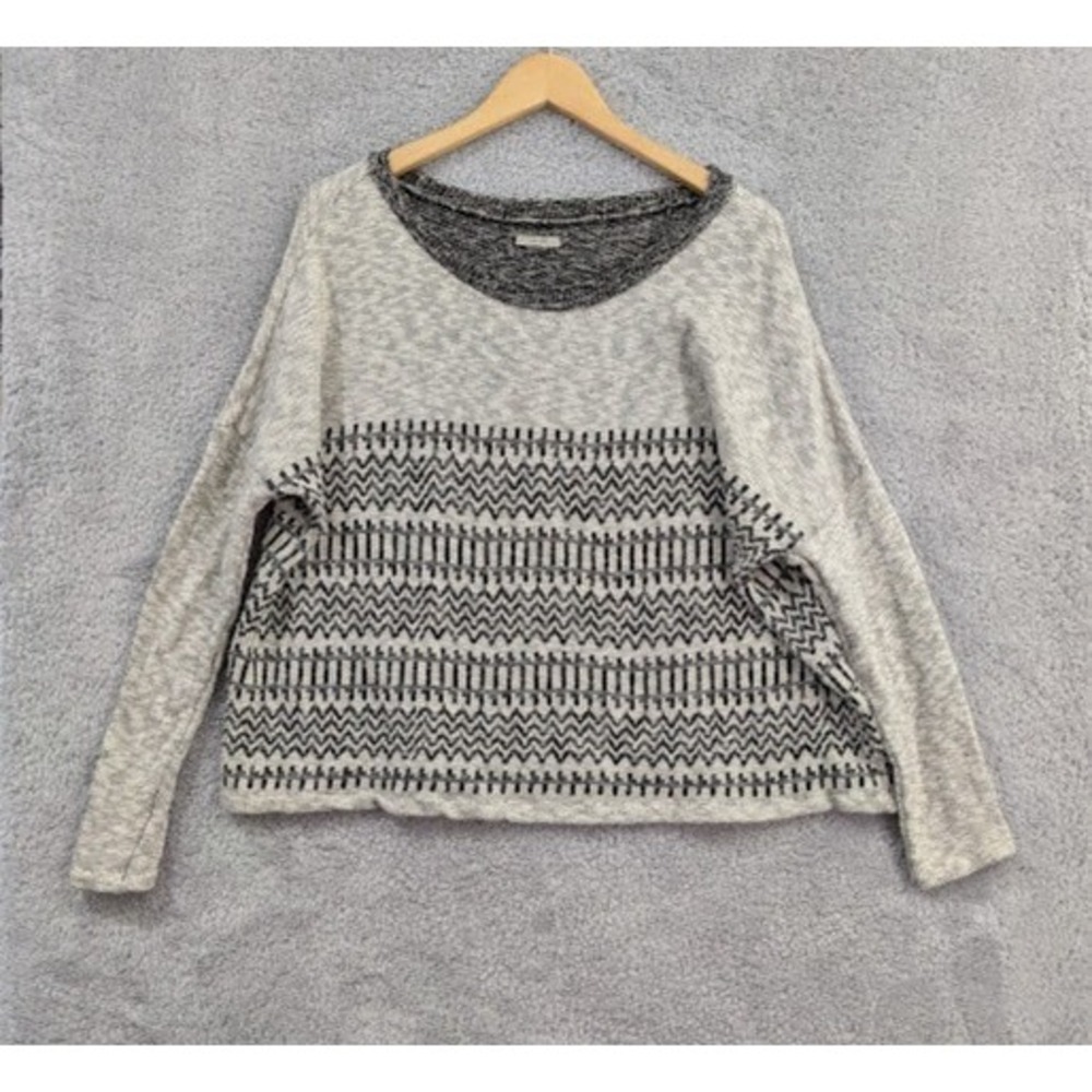 Ecote Lily Boatneck Sweatshirt Womens Medium Black White Geometric Boho Pullover